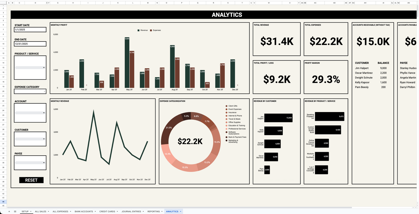 2025 Bookkeeping Template - Google Sheets (Non-Inventory)
