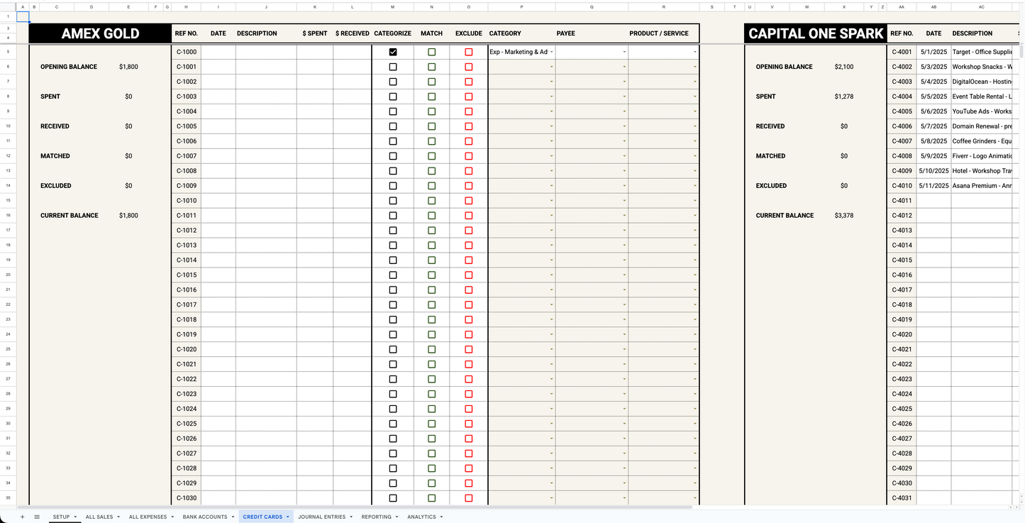 2025 Bookkeeping Template - Google Sheets (Non-Inventory)